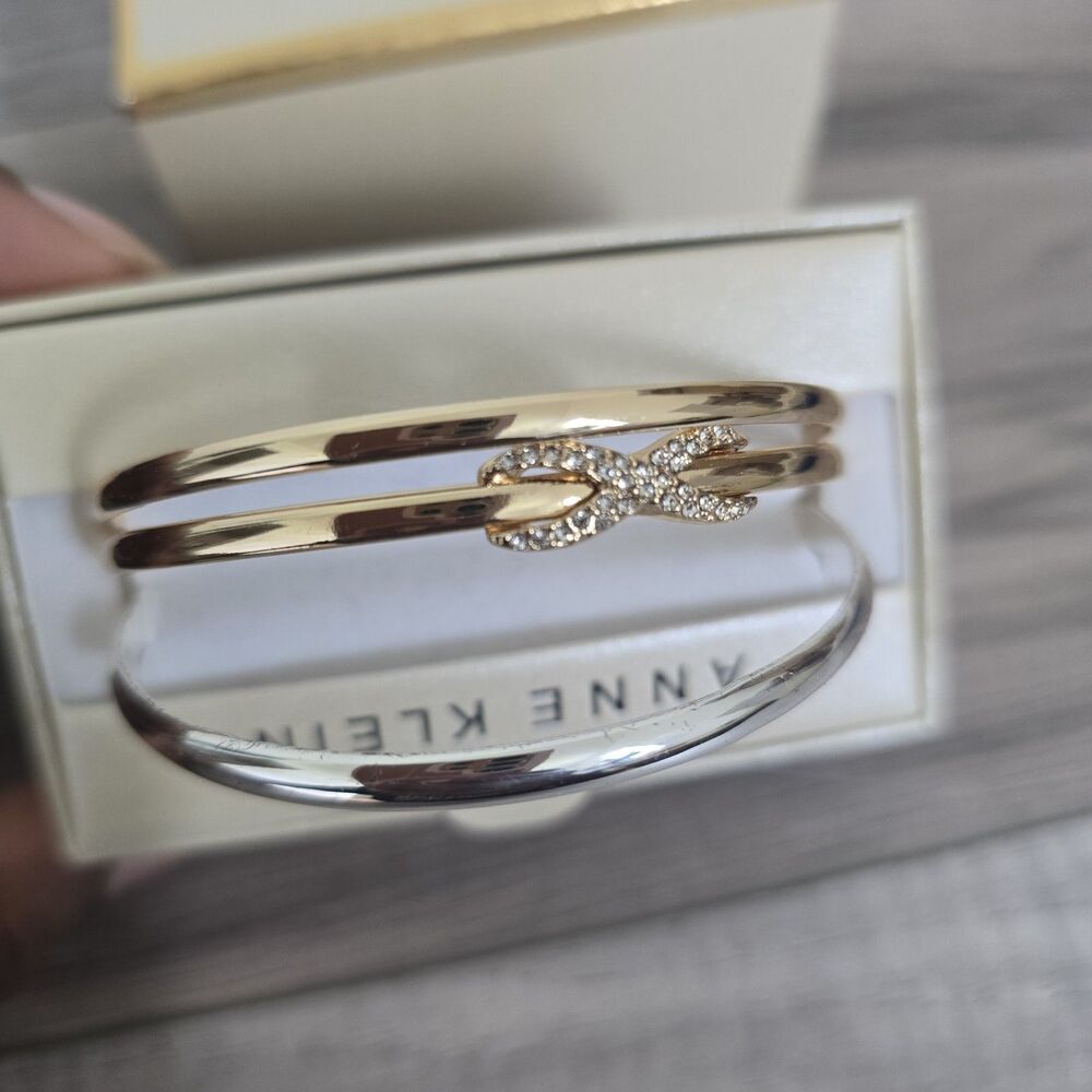 Anne Klein Two-Tone 3-Pc. Set Pavé Infinity Bangle Bracelets